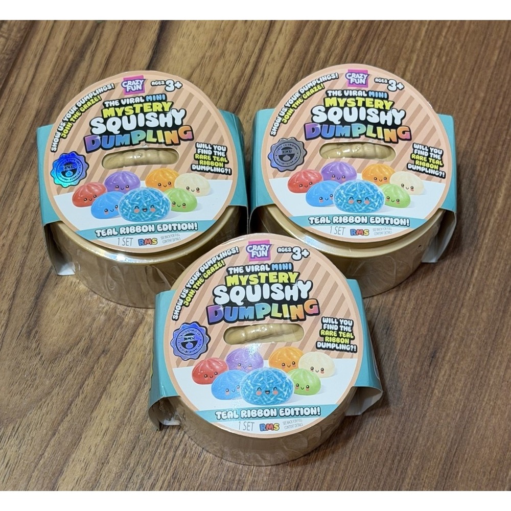 RMS Viral Mini Mystery Squishy Dumpling Teal Ribbon Edition Lot Of 3